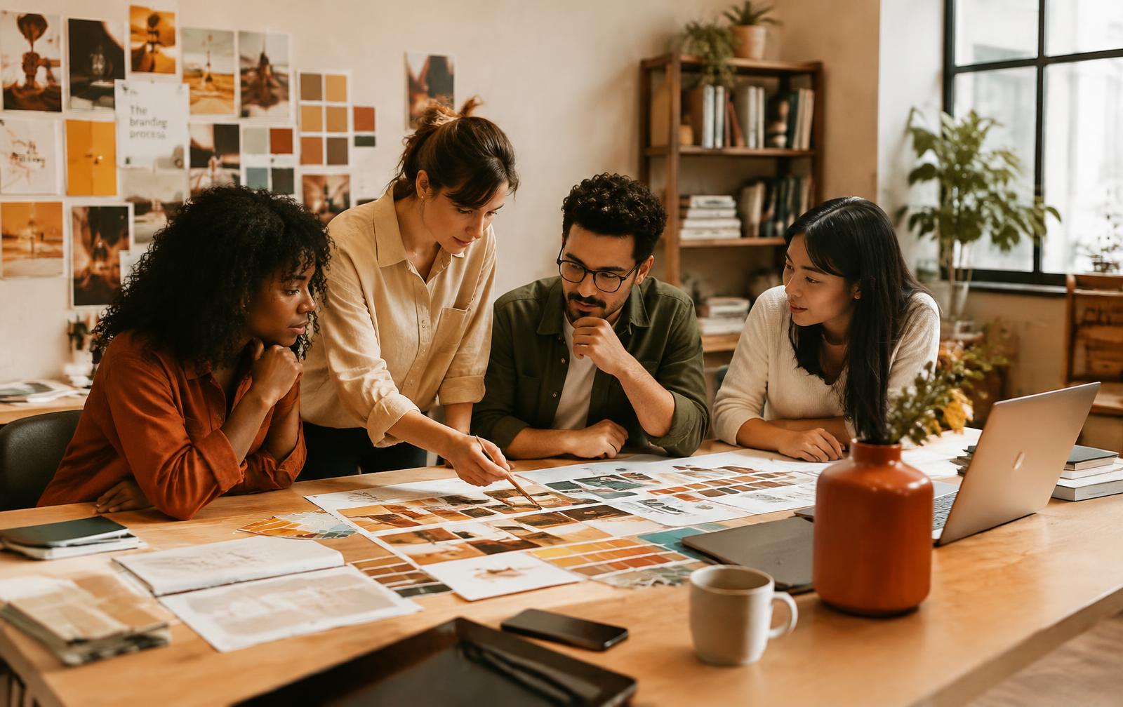 Creative professionals collaborating on a branding project